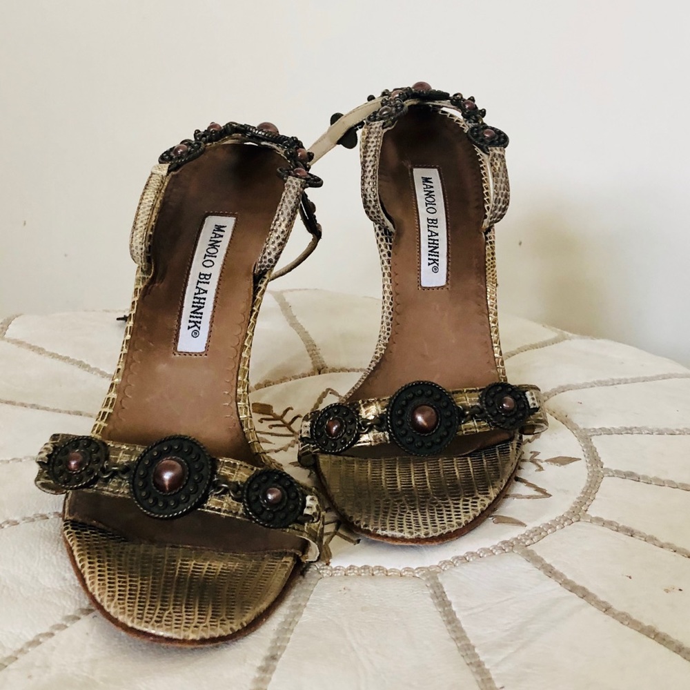 Manolo Blahnik Strappy Stiletto Heels.
